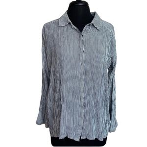 CUPCAKES & CASHMERE Striped Blouse Large Button Front Blue White